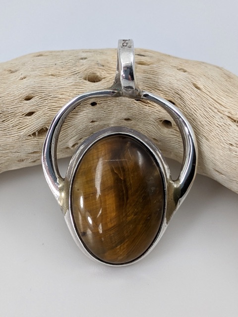 Golden Brown Tiger/'s Eye and Sterling Silver Necklace