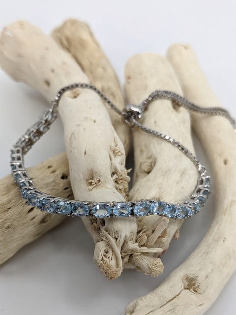 Adjustable Lariat Bracelet, Blue Topaz
