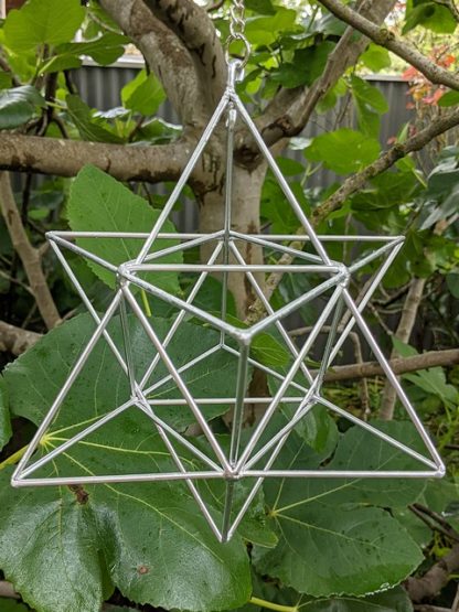 Large Hanging Merkaba Star, Silver, Optional Suncatcher