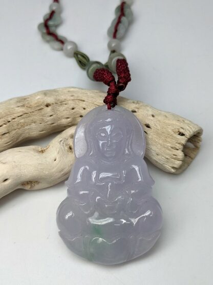 Lilac Jade Hand Carved Quan Yin Necklace