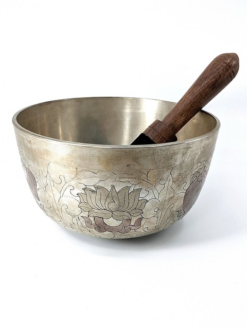 Tibetan Singing Bowl, Silver Ashtamangala 17.5cm, Note A# & B