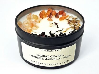 Chakra Candle: Sacral Chakra: Pleasure, Sexuality, Emotion. Jasmine & Magnolia, 100% Soy Wax Candle.