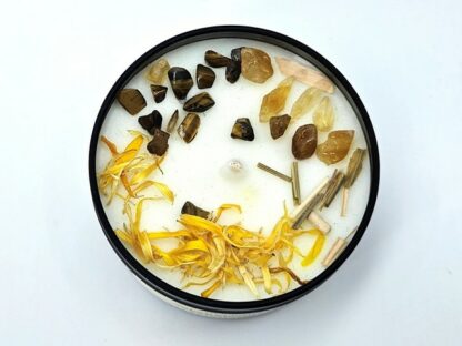 Chakra Candle: Solar Plexus Chakra: Personal Power, Transformation. Frangipani, 100% Soy Wax Candle.