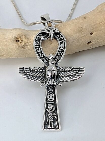Egyptian Ankh with Horus, Eye of Ra & Hieroglyphics Pendant