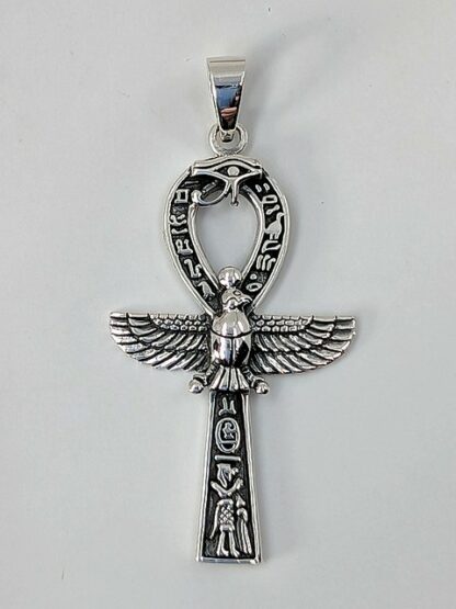 Egyptian Ankh with Horus, Eye of Ra & Hieroglyphics Pendant