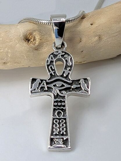 Egyptian Ankh with Eye of Horus & Hieroglyphics Pendant