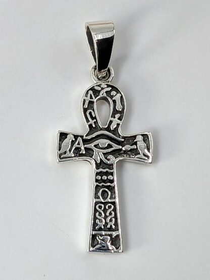 Egyptian Ankh with Eye of Horus & Hieroglyphics Pendant