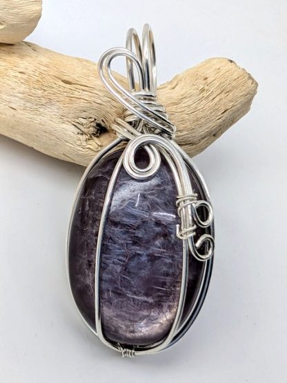 lepi-p-100 Lepidolite AAA Grade Wire Wrapped Pendant