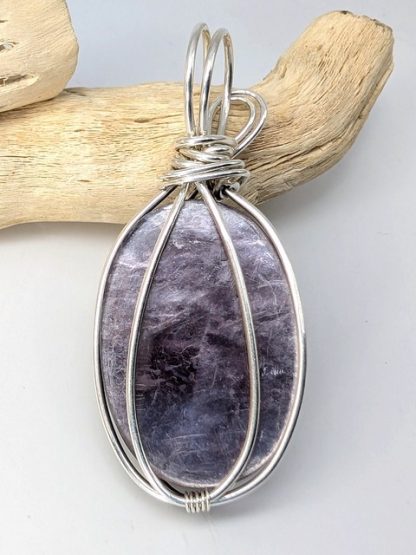 lepi-p-100 Lepidolite AAA Grade Wire Wrapped Pendant