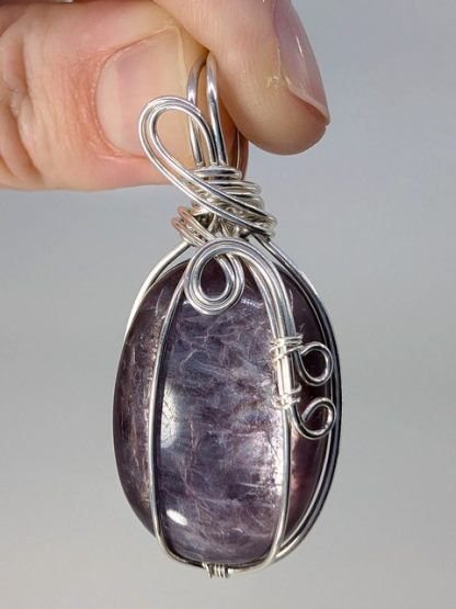 lepi-p-100 Lepidolite AAA Grade Wire Wrapped Pendant