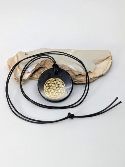 Shungite Flower of Life Disc, Necklace shung-n-105