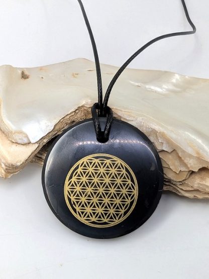 Shungite Flower of Life Disc, Necklace shung-n-105