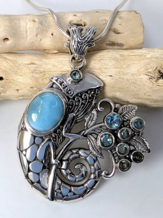 lari-p-110 Larimar & Blue Topaz Chameleon Pendant