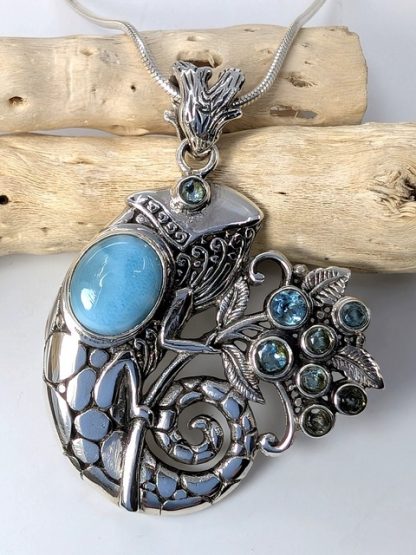 lari-p-110 Larimar & Blue Topaz Chameleon Pendant