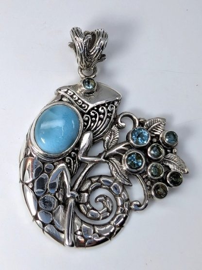 lari-p-110 Larimar & Blue Topaz Chameleon Pendant