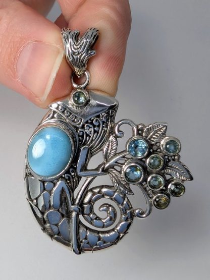 lari-p-110 Larimar & Blue Topaz Chameleon Pendant