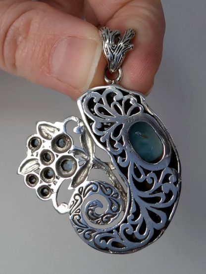 lari-p-110 Larimar & Blue Topaz Chameleon Pendant