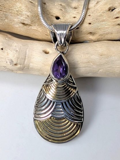 ameth-p-137 Amethyst Pendant with Gold Plated Detail