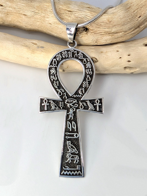 Egyptian Ankh with Hieroglyphics Pendant