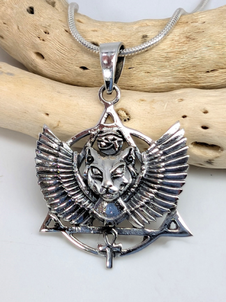 Bastet with Eye of Ra & Egyptian Ankh Pendant bas-p-100