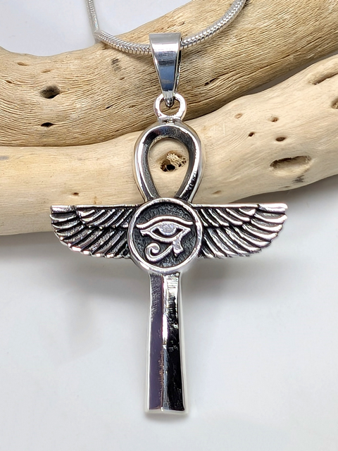 Egyptian Ankh with Wings of Isis & Eye of Ra Pendant
